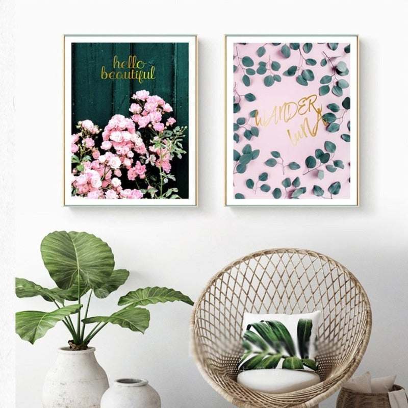 Moderne rosa florale, wunderschöne ländliche Poster-Drucke - Leinwandbilder