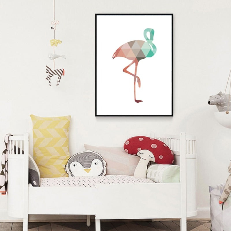 Flamingo Geometrisches Dreieck Kinderzimmer Wandkunst Gemälde auf - Leinwand Wandkunst Gemälde