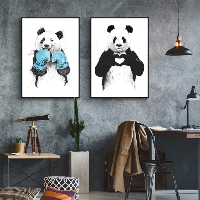 Lustiger Boxen Panda Tier Banksy - Leinwand Wandkunst Malerei