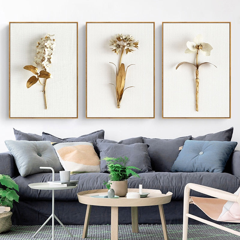 Modernes nordisches Blatt- und Blumenposter – Leinwandbild