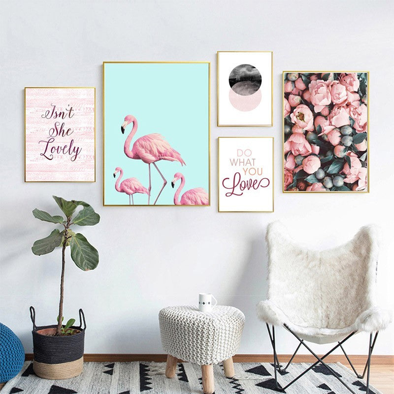 Nordischer warmrosa Flamingo - Leinwandbild