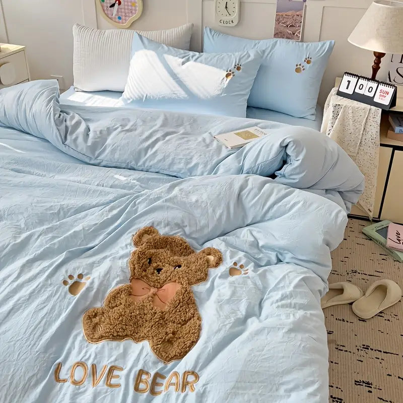 Teddybär-Bettwäsche-Set – Ultraweich und kuschelig | Mit Bettbezug, Bettlaken und 2 Kissenbezügen