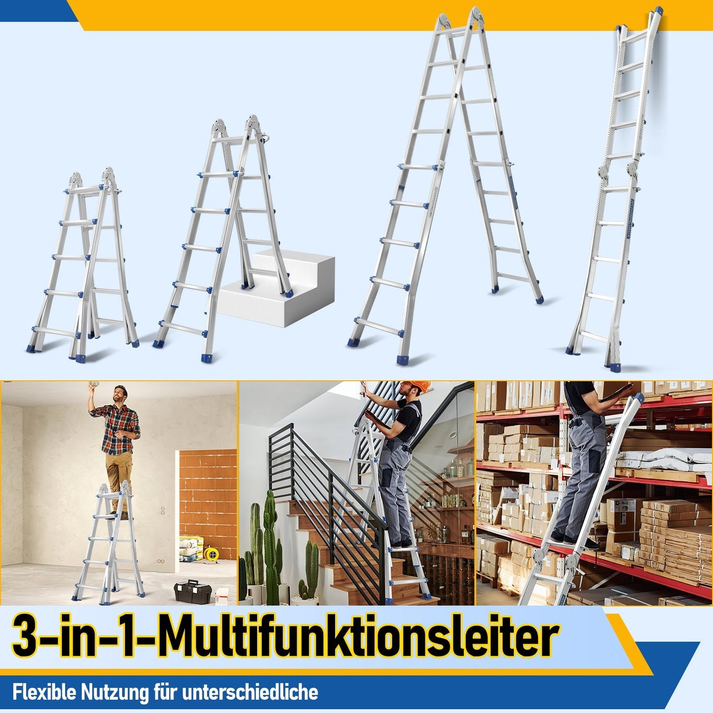 Teleskopleiter Multifunktionsleiter 3 in 1 Aluleiter | Brehn