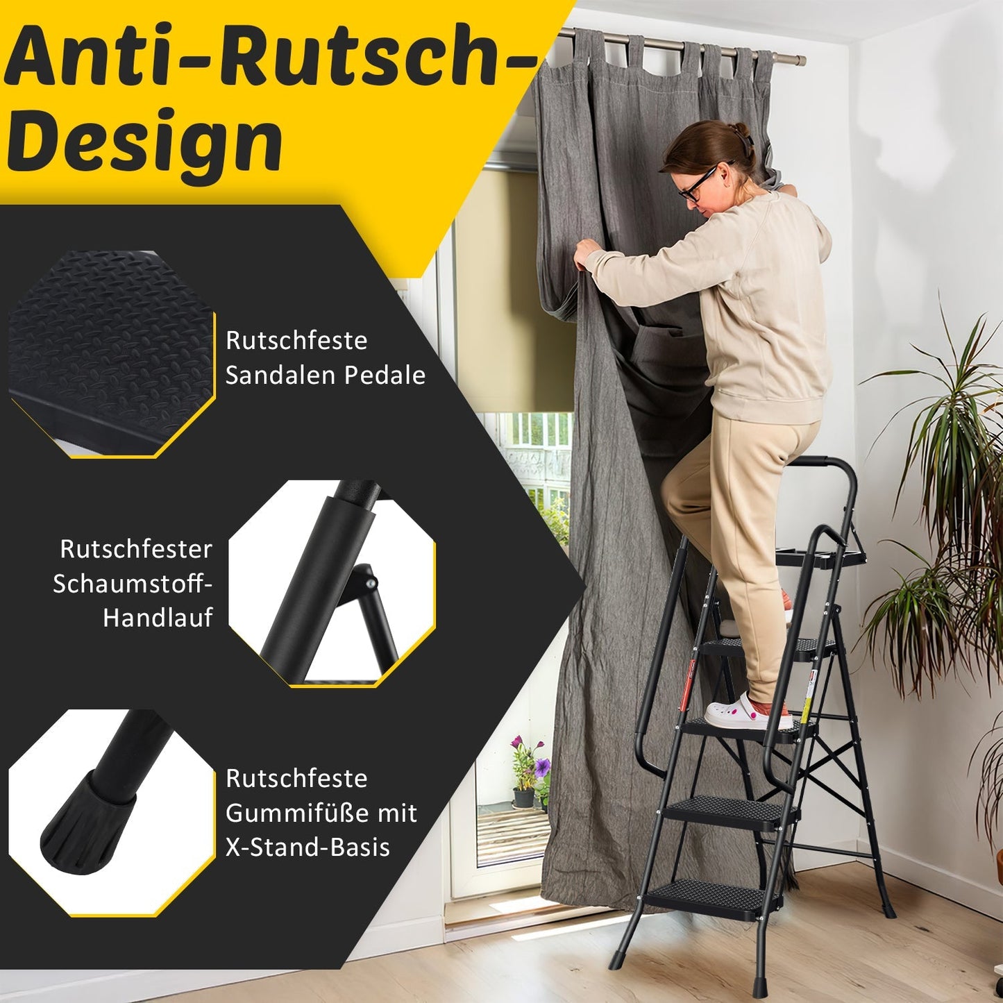 Klappbar Leiter 4-Stufen/5-Stufen mit abnehmbaren Armlehnen | Brehn