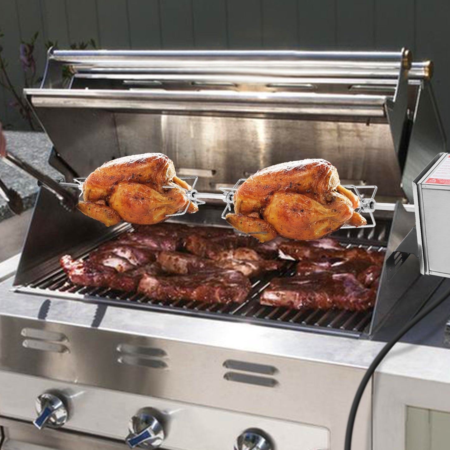 BBQ Grillspieß Edelstahl Motor 4x Fleischnadel | Brehn