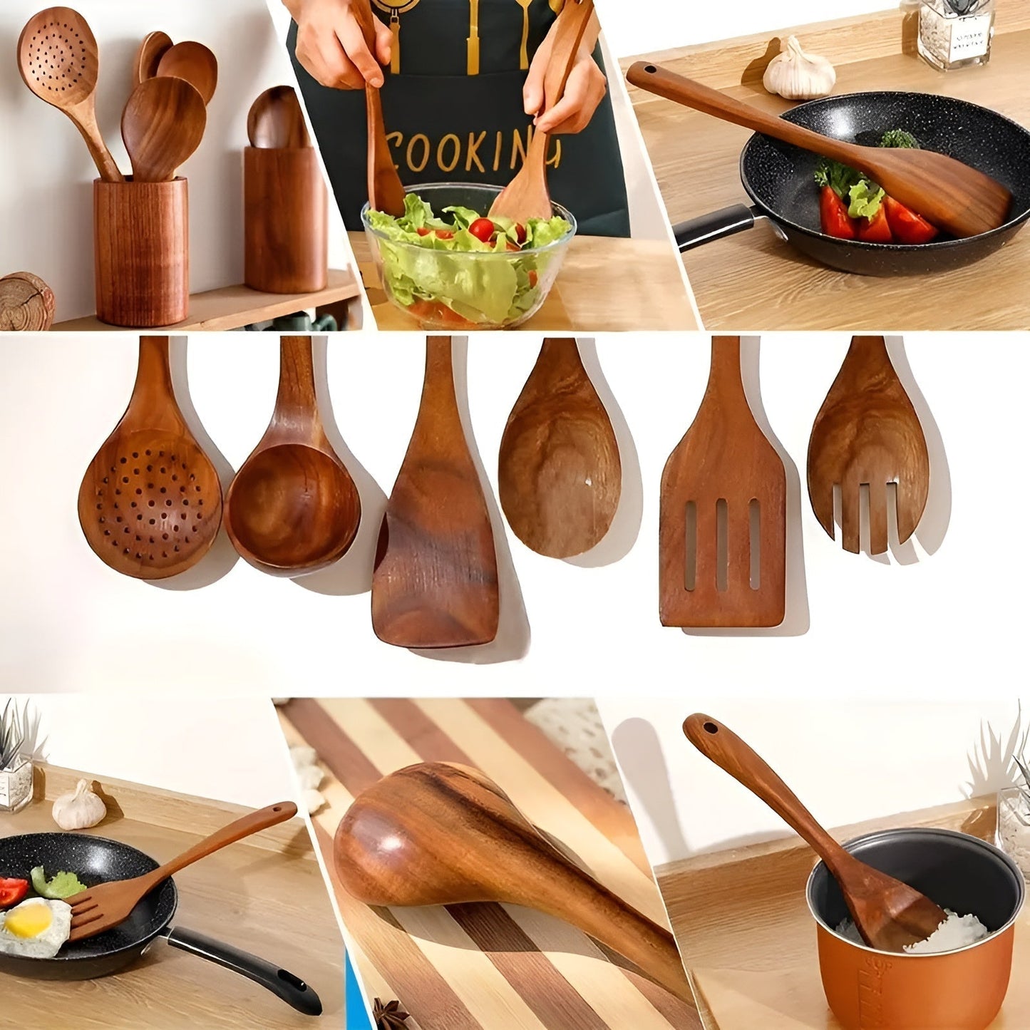 7-teiliges Holz-Küchenutensilien-Set für Töpfe und tägliches Kochen | Brehn