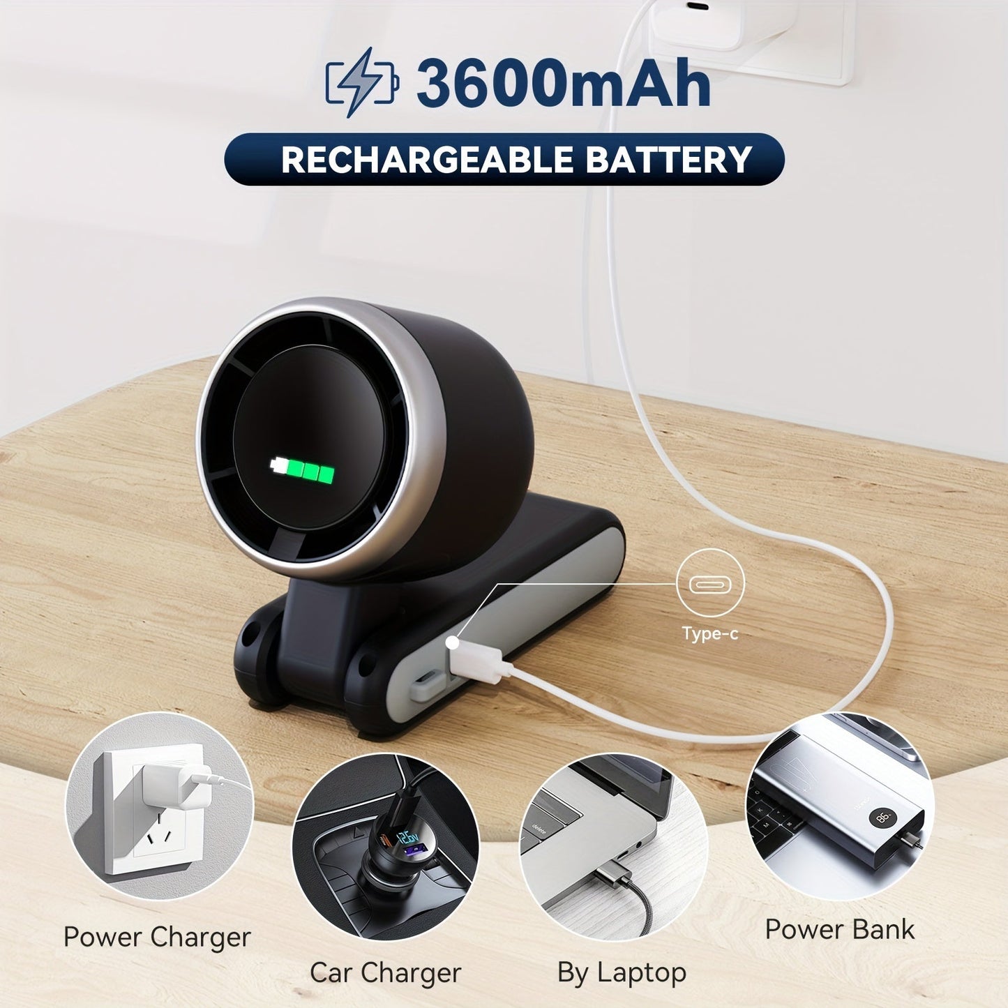 12-Stunden Turbo Handventilator mit LED-Licht - 5-Gang batteriebetriebener Kühlventilator, 3-in-1 Luft-Turbo-Technologie - Kompaktes Design für Outdoor, Reisen und den täglichen Gebrauch | Brehn