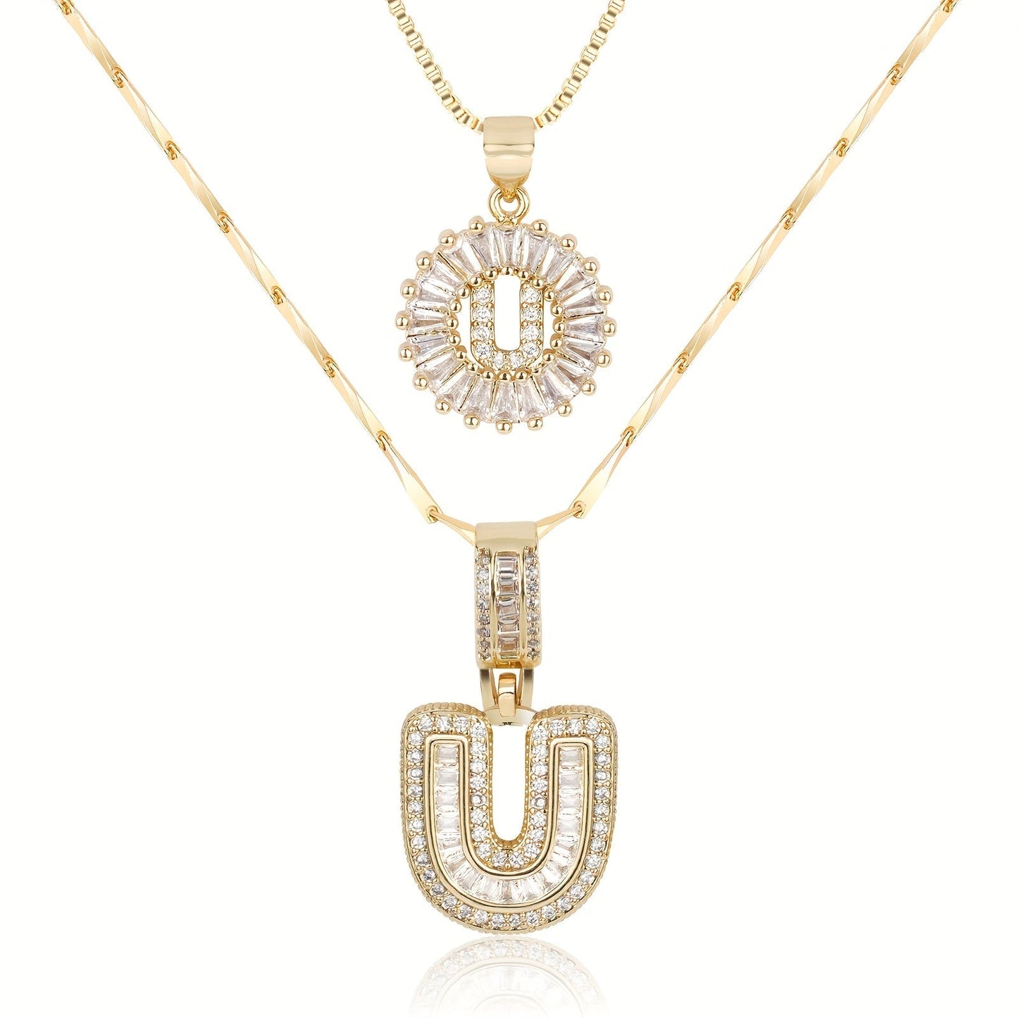 Brehn | 2pc 14k Diamant Buchstaben Initialen Halsketten