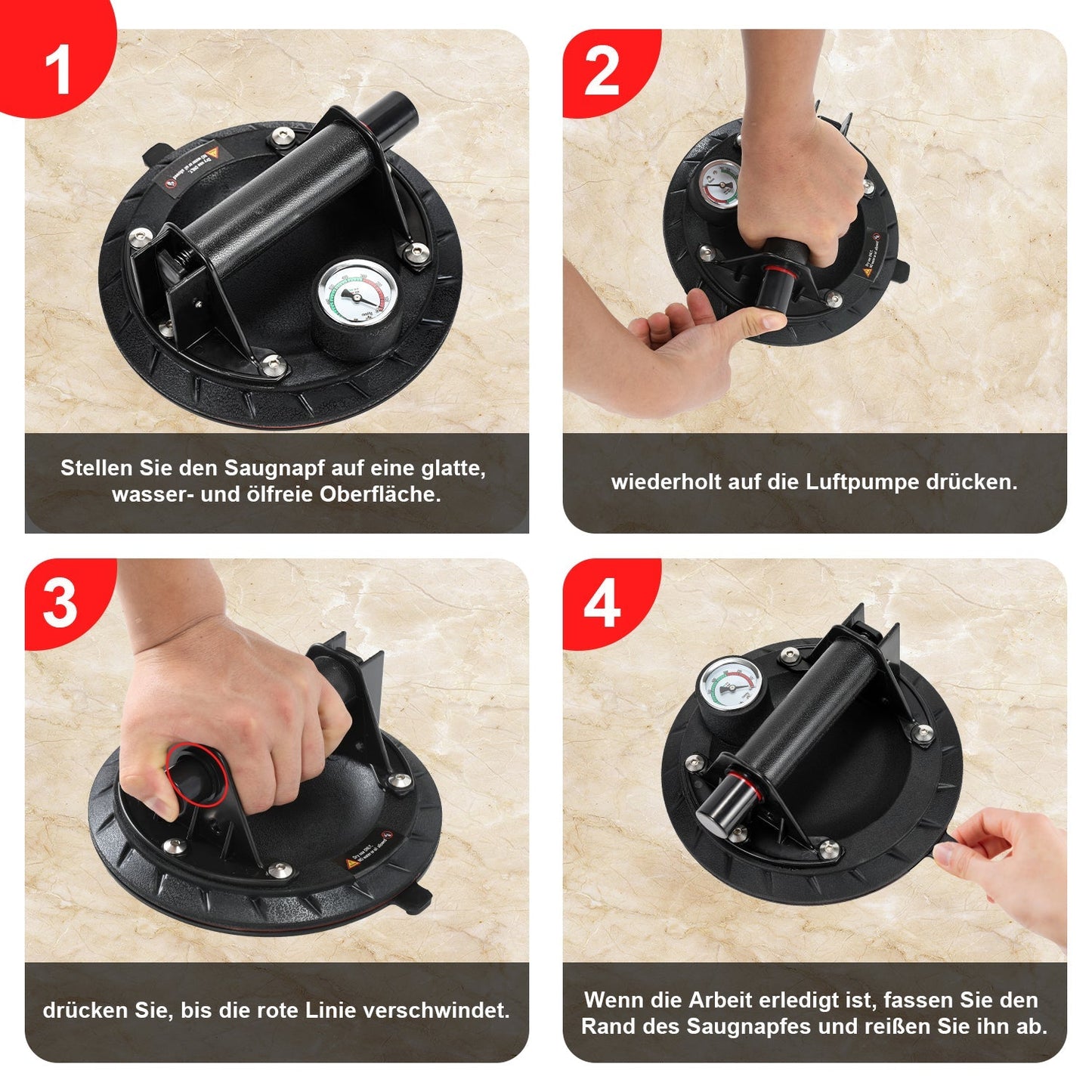 Saugheber Saugnapfhalter mit Druckanzeige 1 Stück max.100KG | Brehn