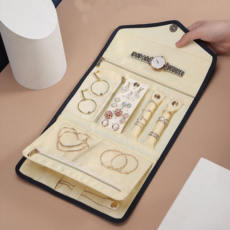 Brehn | Faltbare Schmuckaufbewahrungstasche, Roll-Up-Organizer-Tasche, für Halsketten, Ohrringe, Armbänder, Ringe, Ketten, Broschen und mehr
