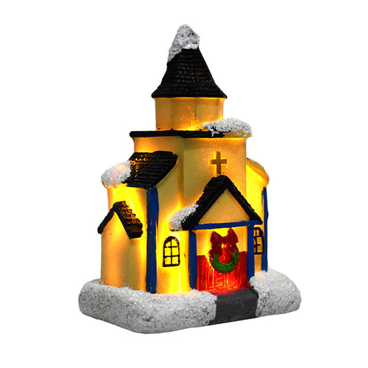Beleuchtetes Weihnachts-Haus aus Kunstharz mit Schneeeffekt