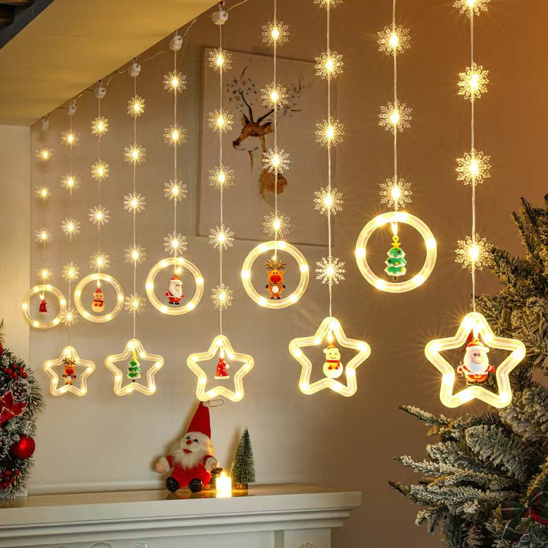 LED-Weihnachts-Lichterkette mit Sternen und Schneeflocken