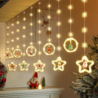 LED-Weihnachts-Lichterkette mit Sternen und Schneeflocken