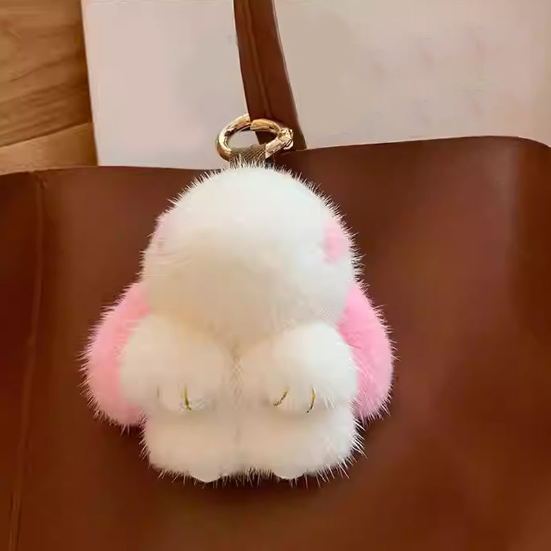 Handgefertigte Schlüsselanhänger mit weichem Hasen-Pompon (Box-Edition)