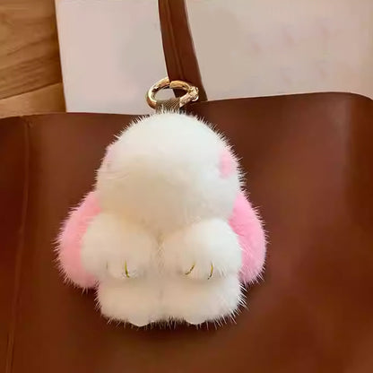 Handgefertigte Schlüsselanhänger mit weichem Hasen-Pompon (Box-Edition)