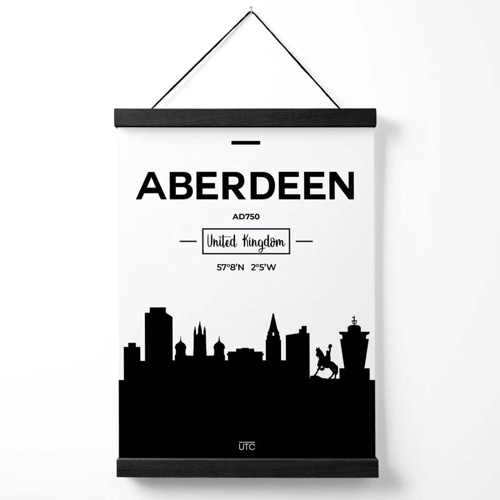 Aberdeen Stadtbild-Poster in Schwarz-Weiß mit Aufhänger