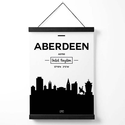 Aberdeen Stadtbild-Poster in Schwarz-Weiß mit Aufhänger