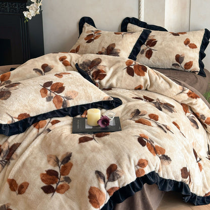 Milchfleece-Bettwäscheset mit Blumenmuster, Vintage-Stil