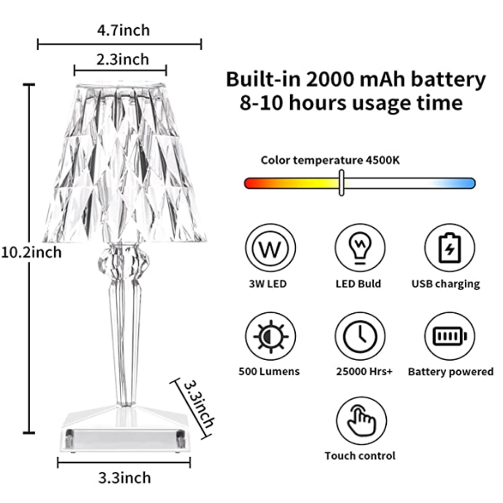 KristalGlow Touchlampe – Elegante Tischlampe mit Touchsensor und USB | Brehn