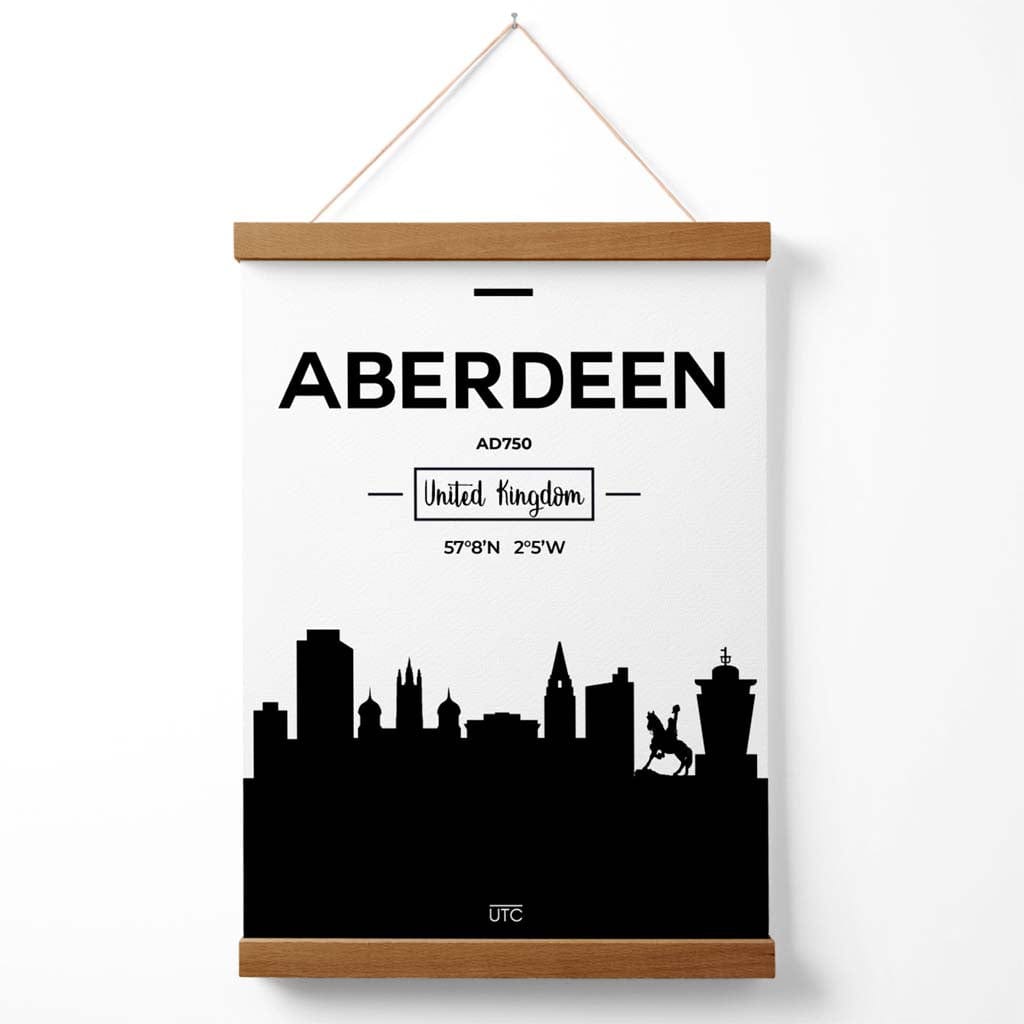 Aberdeen Stadtbild-Poster in Schwarz-Weiß mit Aufhänger