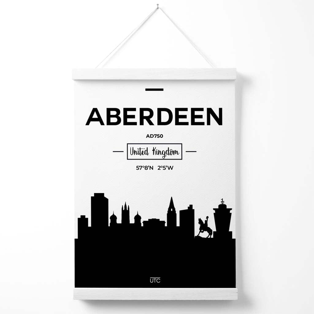 Aberdeen Stadtbild-Poster in Schwarz-Weiß mit Aufhänger