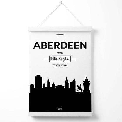 Aberdeen Stadtbild-Poster in Schwarz-Weiß mit Aufhänger