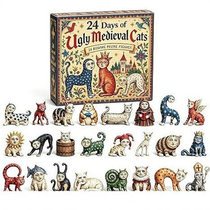 Retro-Adventskalender mit Katzen-Figuren, 24 Tage