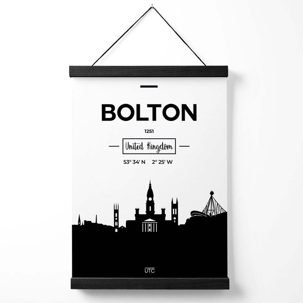 Bolton Schwarz-Weiß-Stadtbildposter mit Aufhänger