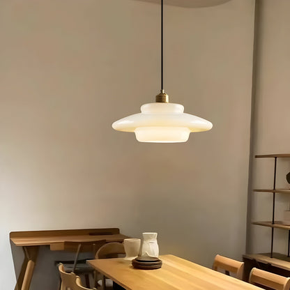 AuraBeam Licht – Minimalistische cremefarbene LED-Pendelleuchte aus Glas | Brehn