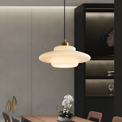 AuraBeam Licht – Minimalistische cremefarbene LED-Pendelleuchte aus Glas | Brehn