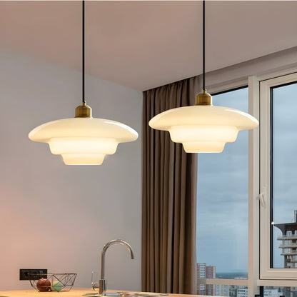 AuraBeam Licht – Minimalistische cremefarbene LED-Pendelleuchte aus Glas | Brehn