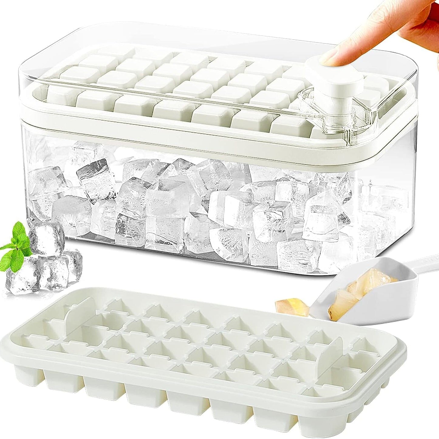 101oz. Eiswürfelschalen Set - 64-teiliges Silikon Eiswürfelschale mit Deckel & Behälter