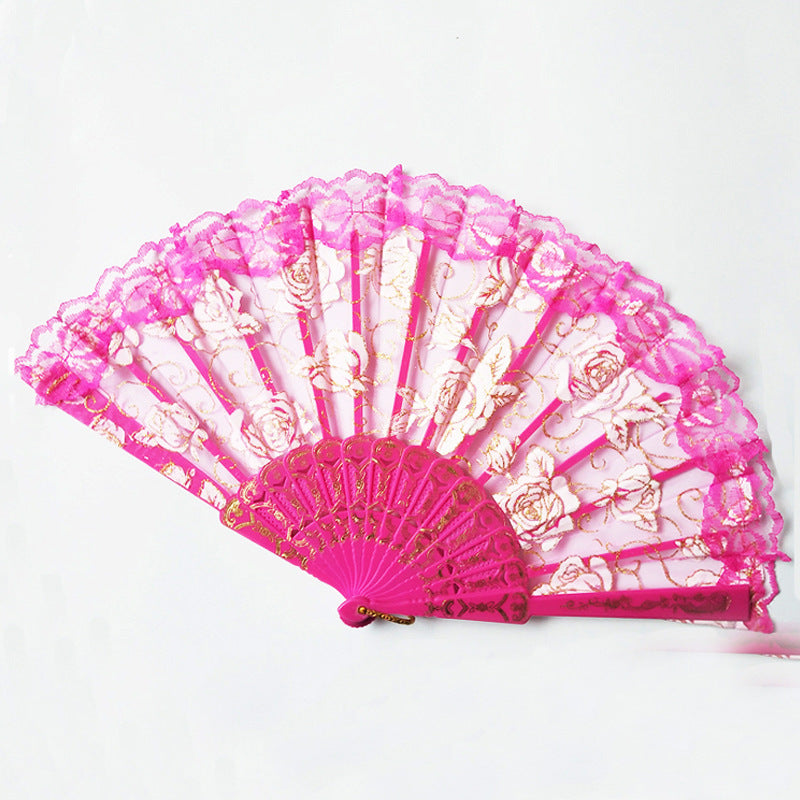 Damen eleganter Fächer aus durchsichtiger Spitze mit floralen Verzierungen Brehn