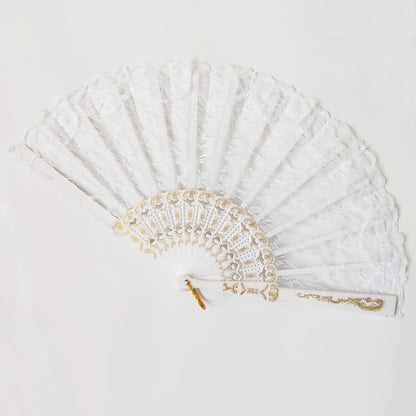 Damen Fächer aus feiner Spitze mit eleganter Goldverzierung Brehn