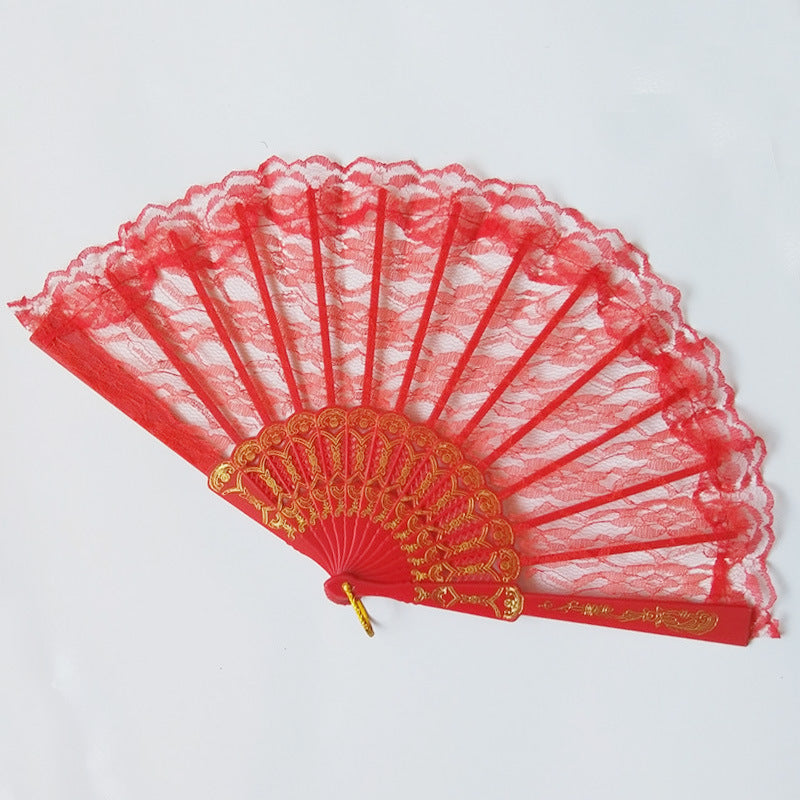 Damen Fächer aus feiner Spitze mit eleganter Goldverzierung Brehn