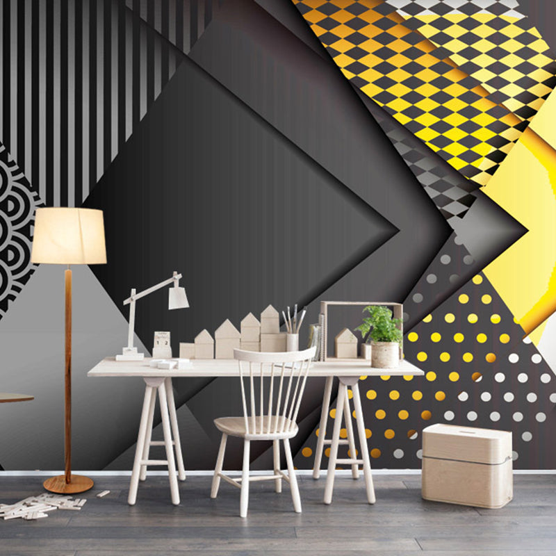Brehn | Kleurblok Muurmuur Decal voor Vergaderruimte Decoratie, Grijs en Geel, Gepersonaliseerde Grootte Beschikbaar