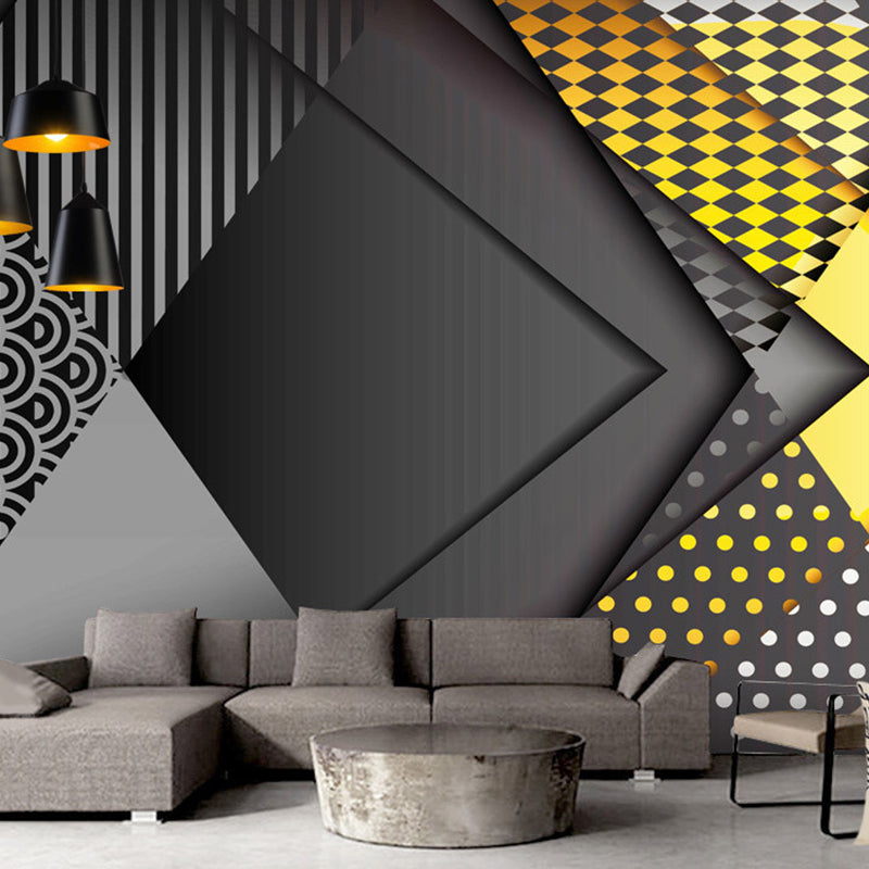 Brehn | Kleurblok Muurmuur Decal voor Vergaderruimte Decoratie, Grijs en Geel, Gepersonaliseerde Grootte Beschikbaar