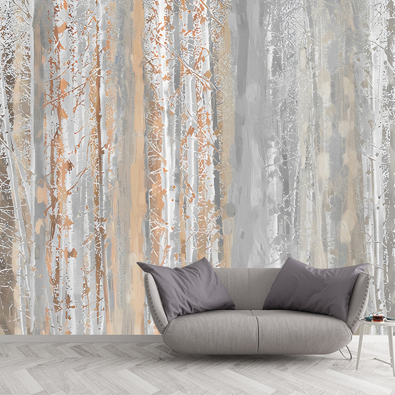 Brehn | Coole Birkenbaum Wandtapete für Akzentwand, Pastellbraun, Personalisierte Größe Verfügbar