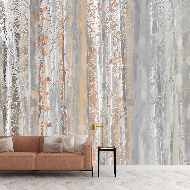 Brehn | Coole Birkenbaum Wandtapete für Akzentwand, Pastellbraun, Personalisierte Größe Verfügbar
