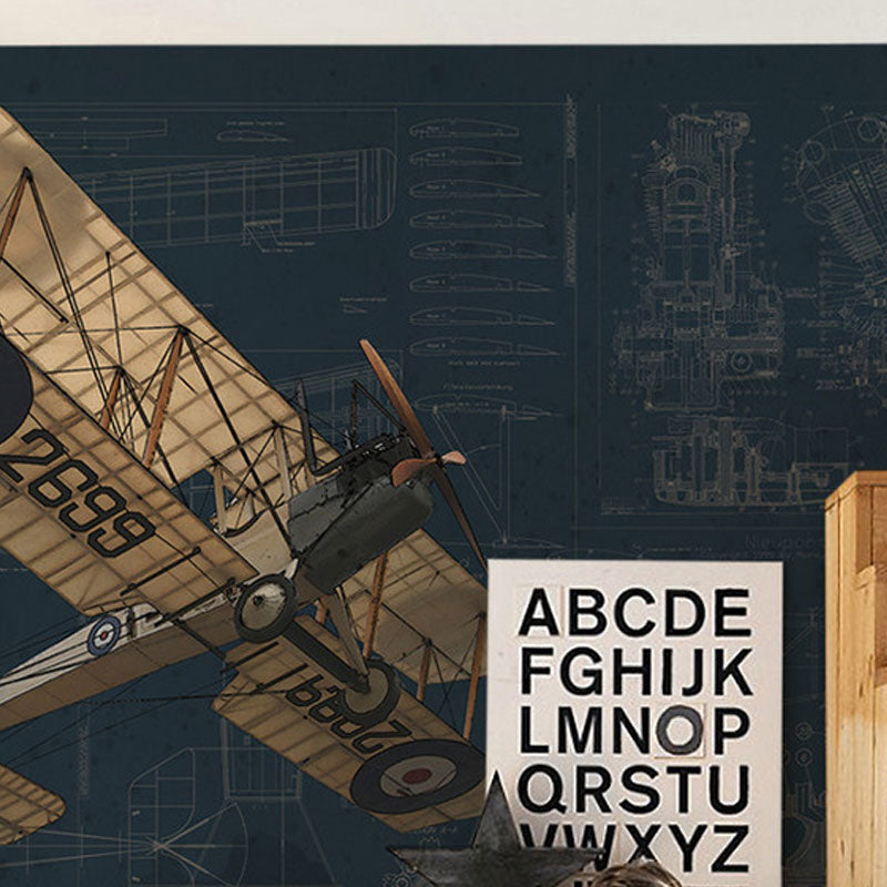 Brehn | Alter Flugzeug Wandmural Aufkleber für das Kinderzimmer, Neutrale Farbe, Anpassbare Größe verfügbar