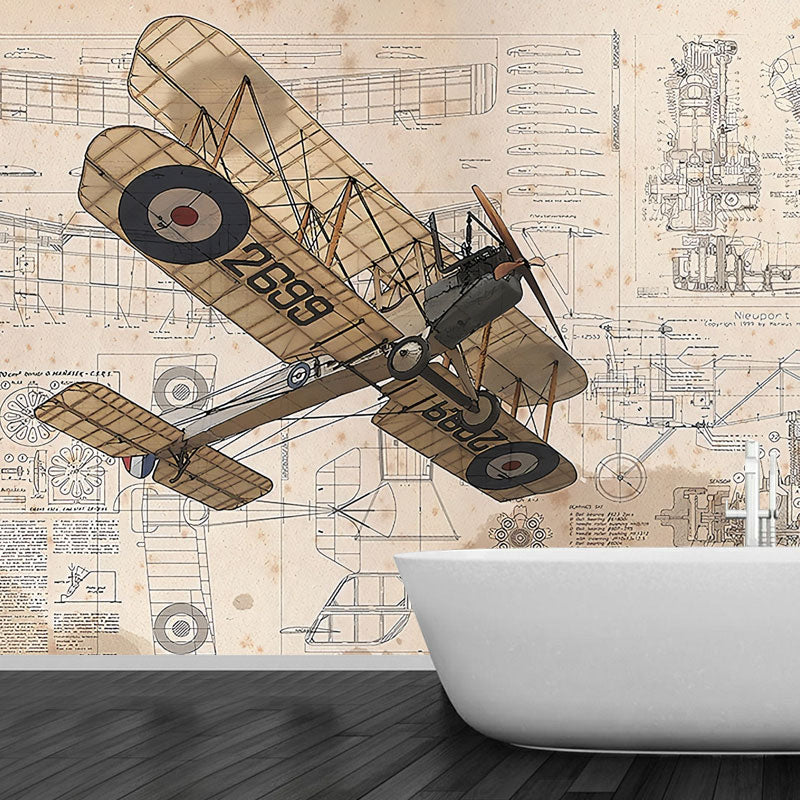 Brehn | Alter Flugzeug Wandmural Aufkleber für das Kinderzimmer, Neutrale Farbe, Anpassbare Größe verfügbar
