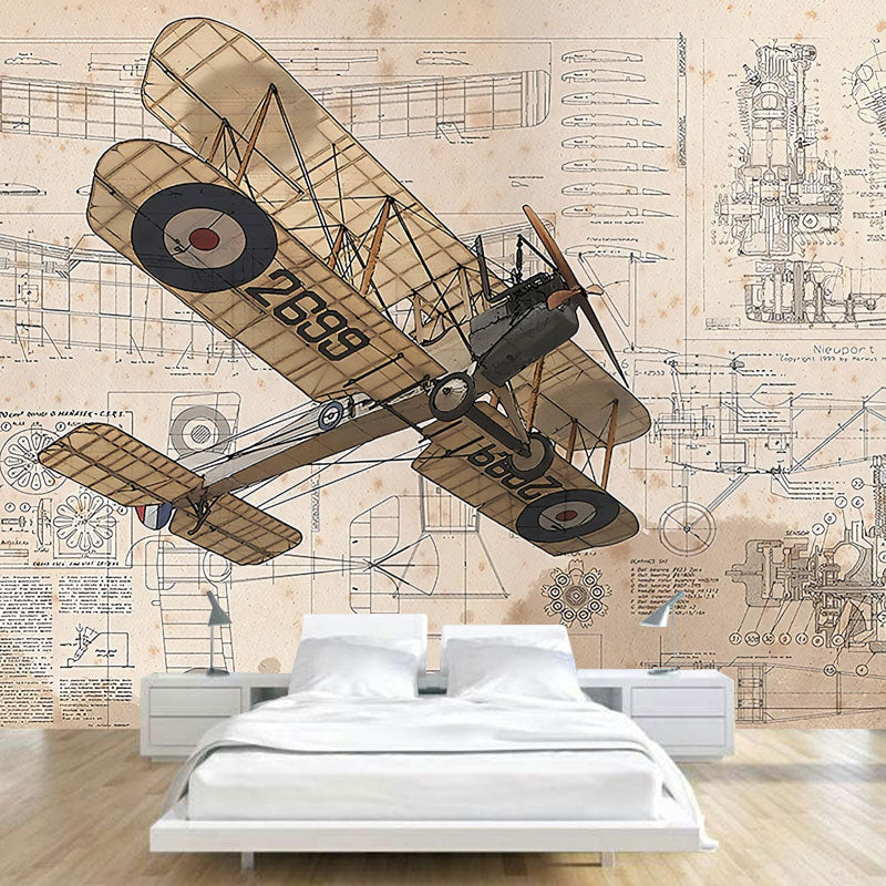 Brehn | Alter Flugzeug Wandmural Aufkleber für das Kinderzimmer, Neutrale Farbe, Anpassbare Größe verfügbar