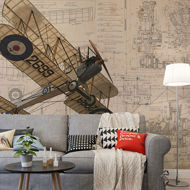 Brehn | Alter Flugzeug Wandmural Aufkleber für das Kinderzimmer, Neutrale Farbe, Anpassbare Größe verfügbar