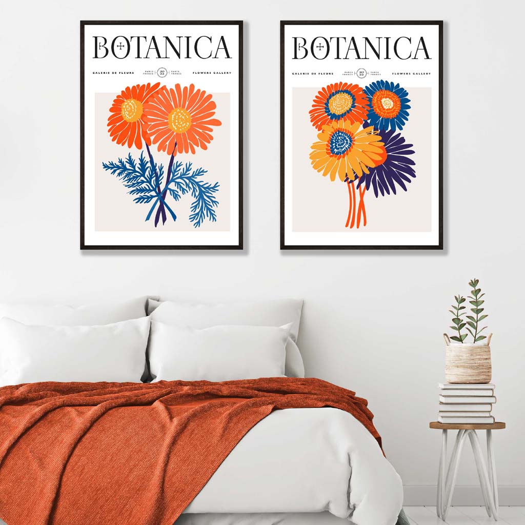 Leuchtend orange und blau: Sommerblumenmarkt – 2 Kunstdrucke