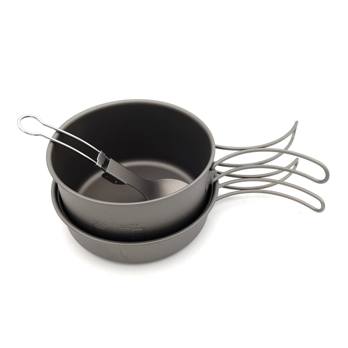leichtes Titan Nesting Camping Kochgeschirr Set mit klappbaren Drahtgriffen Brehn