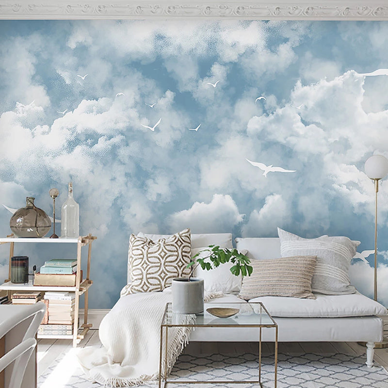 Brehn | Simple Sky and Cloud Wallpaper for Guest Room Decor, Pastel Blue, Custom Made