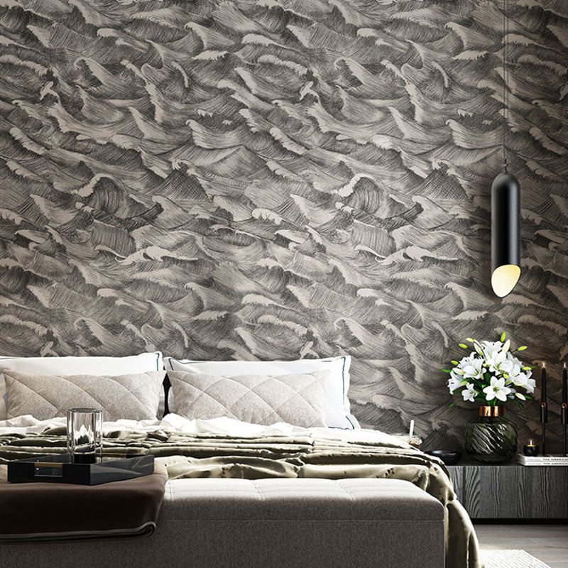 Brehn | Abstracte Golf Behangrol voor gastenverdieping decor, donkere kleur, 10 meter x 52 centimeter