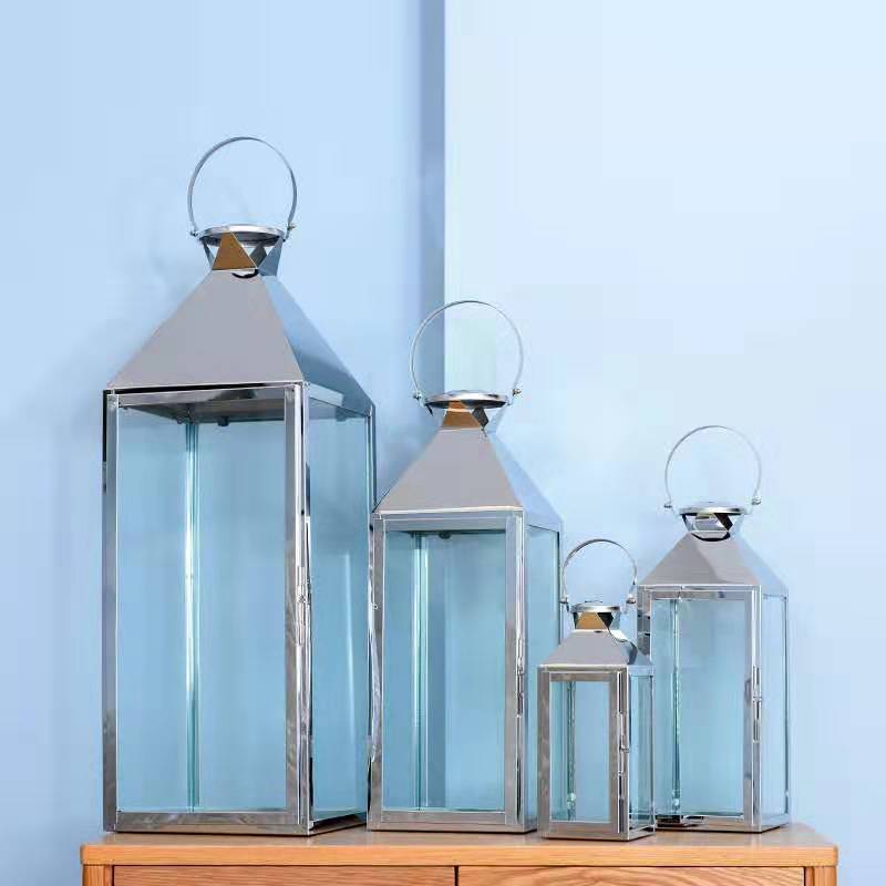 Edelstahl Glas Hurrikan Laterne Set mit schwenkbarem Tür und Tragegriff oben Brehn