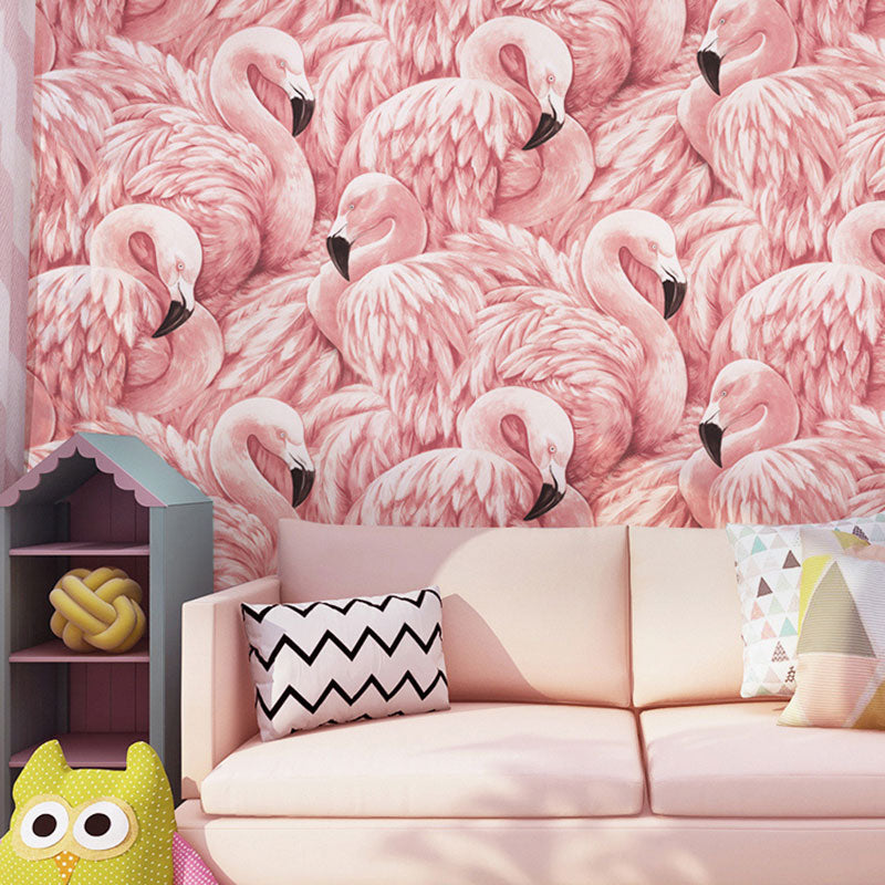 Brehn | Tropisch Flamingo Behang Rol voor Meisjes Slaapkamer, Zacht Roze, 33 voet x 20,5 inch