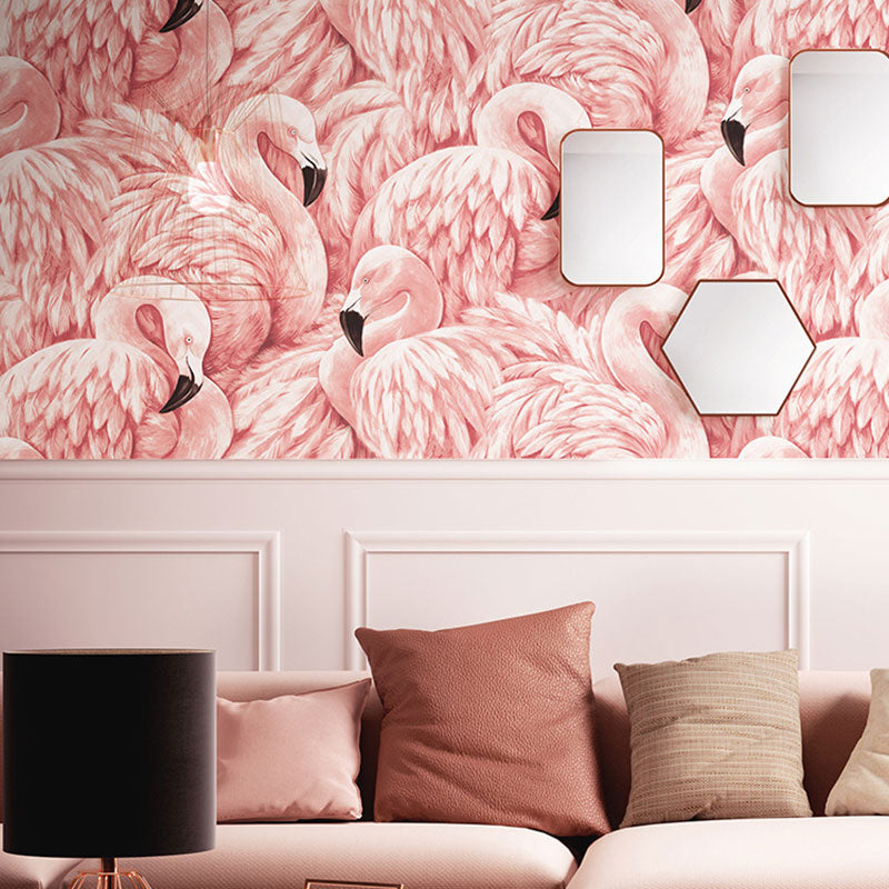 Brehn | Tropisch Flamingo Behang Rol voor Meisjes Slaapkamer, Zacht Roze, 33 voet x 20,5 inch